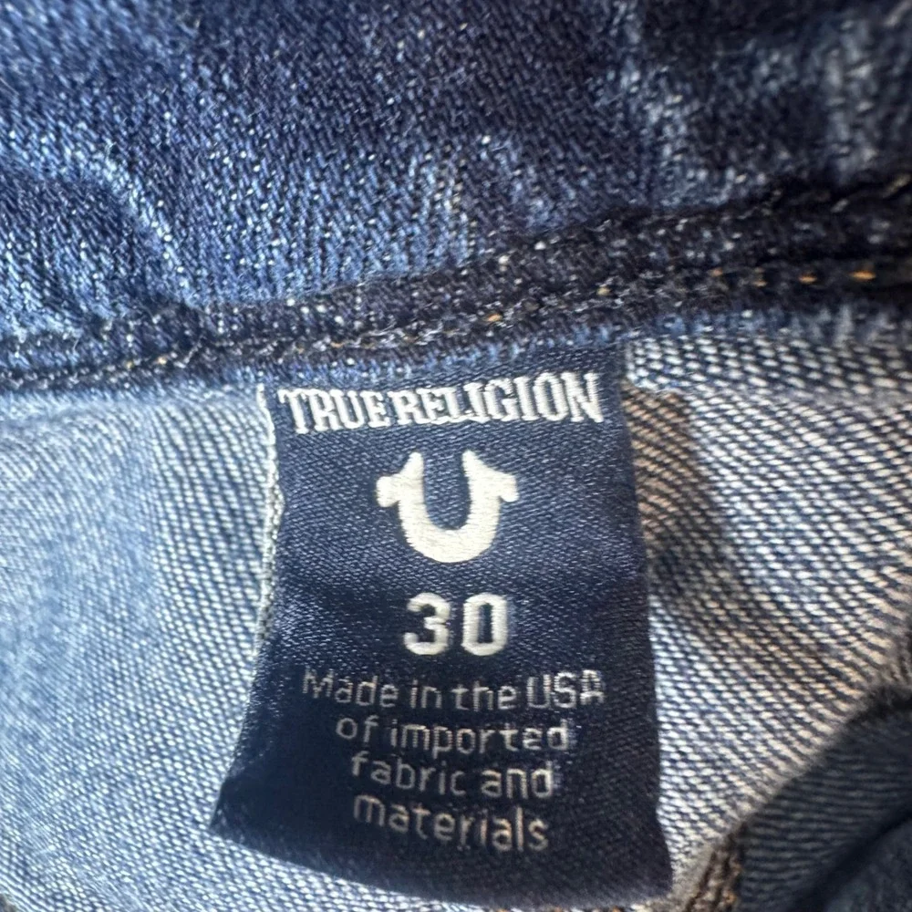 True Religion Geno Relaxed Slim Jeans Mens 30 Medium Wash Distressed Made in USA